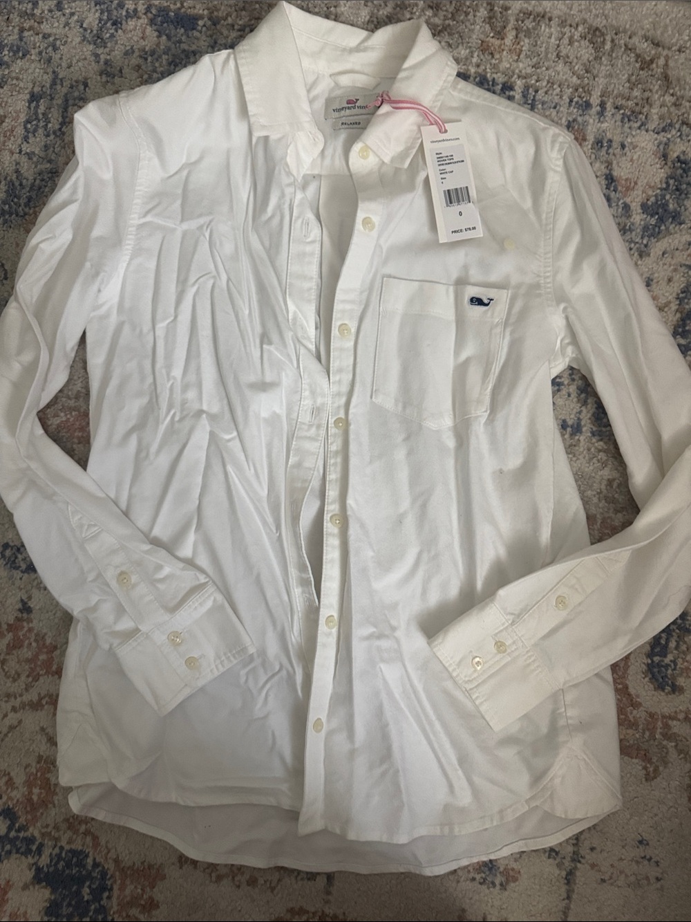 Vineyard Vines White Oxford Shirt with Navy Whale Embroidery